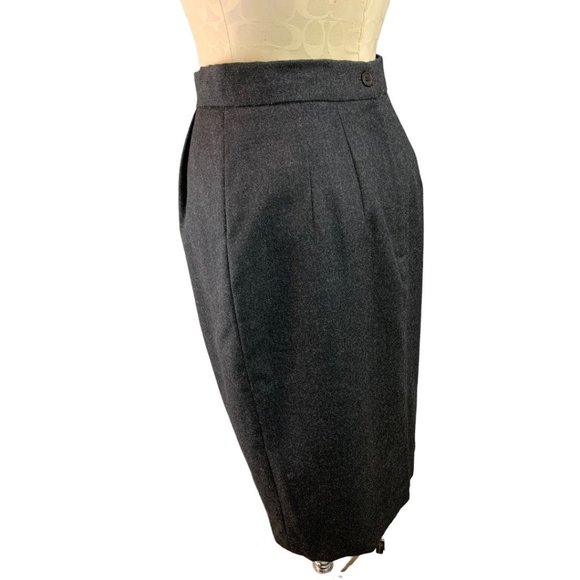 6 Casual Corner 100% Pure Wool Pleated Lined Back Zipper Button Skirt Grey Vinta - Picture 10 of 11